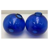 Pair Of Antique Colbalt Blue Glass Lightning Rod Globes 5"