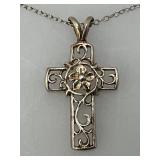 Vintage Ornate Sterling Silver Necklace And Cross (2.19) Grams