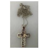 Vintage Ornate Sterling Silver Necklace And Cross (2.19) Grams