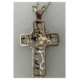 Vintage Ornate Sterling Silver Necklace And Cross (2.19) Grams