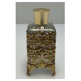 Mid Century Modern Filigree Brass And Glass Perfume Bottle