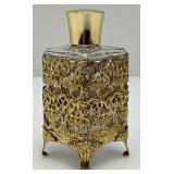 Mid Century Modern Filigree Brass And Glass Perfume Bottle