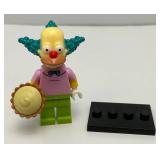 Collectible Hard To Get KRUSTY THE CLOWN Genuine Lego Mini figure With Pie,  And Stand