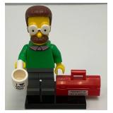 Collectible Hard To Get NED FLANDERS Genuine Lego Mini figure Series 1 With Cup, Tool Box And Stand