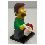 Collectible Hard To Get NED FLANDERS Genuine Lego Mini figure Series 1 With Cup, Tool Box And Stand