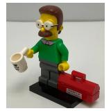 Collectible Hard To Get NED FLANDERS Genuine Lego Mini figure Series 1 With Cup, Tool Box And Stand