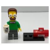 Collectible Hard To Get NED FLANDERS Genuine Lego Mini figure Series 1 With Cup, Tool Box And Stand