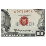 1966 $100 United States "RED SEAL" Note | Serial Number A 00799950 A