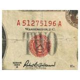 1953 United States $2 "RED SEAL" Banknote | Serial Number A 51275196 A