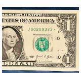 2021 United States $1 *CONSECUTIVE STAR NOTE* GREEN | Serial Numbers J00209332 J00209333 J00209334