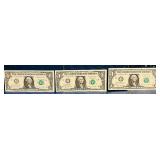 2021 United States $1 *CONSECUTIVE STAR NOTE* GREEN | Serial Numbers J00209332 J00209333 J00209334