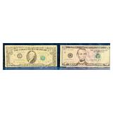 1988A $10 Banknote Federal Reserve Note | 2021 United States $5 Federal Reserve GREEN "STAR NOTE"