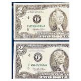 1995 United States $2 Federal Reserve Banknote- Qty 4 | Serial Numbers F09854785A | F10859904B | F48523496A  F64695966A