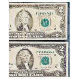1995 United States $2 Federal Reserve Banknote- Qty 4 | Serial Numbers F09854785A | F10859904B | F48523496A  F64695966A