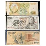 Mixed Vintage Banknotes from Russia and Mexico - 5 Peso Mexico Note | 2000  Pesos Mexico Note |1000  Russian Ruble Notes