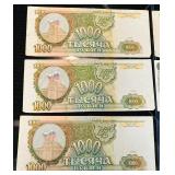 Mixed Vintage Banknotes from Russia and Mexico - 5 Peso Mexico Note | 2000  Pesos Mexico Note |1000  Russian Ruble Notes