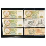 Mixed Vintage Banknotes from Russia and Mexico - 5 Peso Mexico Note | 2000  Pesos Mexico Note |1000  Russian Ruble Notes