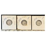 United States Mercury Dime - Qty 3 | 1941-D | 1944-P | 1945-P Design: Features a "Winged Cap" bust of Liberty on the obverse and a fasces on the reverse.