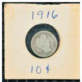 1916 United States Barber Dime | 90% silver | Designed by Charles E. Barber and features Liberty wearing a Phrygian cap