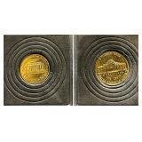 24K gold-plated Coin Set: 2000 Lincoln Memorial Cent | 2000 United States Jefferson Nickel | United States Roosevelt Dime | United States State Quarters: 2000 Massachusetts 2008 New Mexico  2008 Oklah