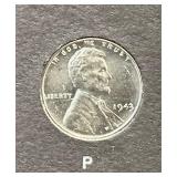 1943 U.S. Steel Cents | Emergency Wartime Issue Struck in Zinc-Coated Steel to Conserve Copper for Ammunition Production during World War II.