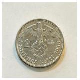 1847-1934-D German 2 Reichsmark Silver Coin Commemorating Paul von Hindenburg.