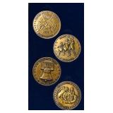 1776-1976 United States Bicentennial Commemorative 4-Piece Bronze Medallion Set