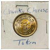 Vintage 1986 Gold-Toned Arcade Game Token featuring the Chuck E. Cheese Mascot