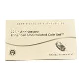 2017-S United States Mint 225th Anniversary Enhanced Uncirculated Coin Set featuring Two Protective Lenses and a Certificate of Authenticity