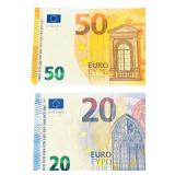 Euro Banknotes - Total 80 Euros | 50 Euro Banknote | 10 Euro Banknote | 20 Euro Banknote