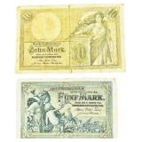 German Imperial Treasury Notes (Reichskassenscheine) Early 20th Century Rare German Currency | German 20 Mark Darlehnskassenschein Banknote |1908 100 Mark Reichsbank Note | 1904 German Five Mark |1906