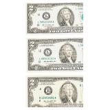 2017A United States $2 Federal Reserve Banknote - Qty 6 | G06470833A | G03810789A | G02271127A | L58523166A | L58523162A | B12652683A
