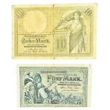 German Imperial Treasury Notes (Reichskassenscheine) Early 20th Century Rare German Currency | German 20 Mark Darlehnskassenschein Banknote |1908 100 Mark Reichsbank Note | 1904 German Five Mark |1906