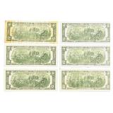 2017A United States $2 Federal Reserve Banknote - Qty 6 | G06470833A | G03810789A | G02271127A | L58523166A | L58523162A | B12652683A