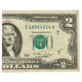 1976 United States $2 Federal Reserve Notes - Qty 2 | Serial Number G 39880574 A | Serial Number G 18964214 A