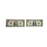 1995 1969 United States $1 Federal Reserve Notes | 1995 Serial Number D80536717M | 1969 Serial Number D66193637A
