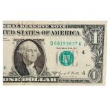 1995 1969 United States $1 Federal Reserve Notes | 1995 Serial Number D80536717M | 1969 Serial Number D66193637A