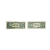 1995 1969 United States $1 Federal Reserve Notes | 1995 Serial Number D80536717M | 1969 Serial Number D66193637A