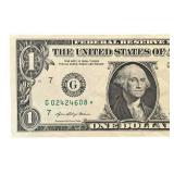 2017A US $1 Federal Reserve "STAR NOTE" | Serial Number G 03818484 | G 02424608