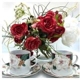 Tienshan Magnolia Cup & Saucer Set of 2 with Faux Floral