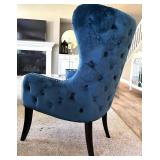 Blue Upholstered Chair & Ottoman Set With Peacock Pillow