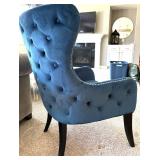 Blue Upholstered Chair & Ottoman Set With Peacock Pillow