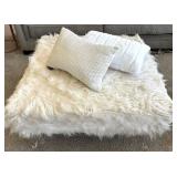 Coaster Mid Century Style Faux Fur Ottoman & 2 Pillows