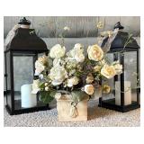 Lantern Decor Set With Faux Floral Arrangement & Candles