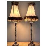 Pair of Decorative Floor Lamps With Feather Shades