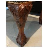 Pair of Carved Upholstered Clawfoot Chairs