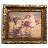 Antique Framed Beach Scene Print of Children