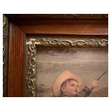 Antique Framed Beach Scene Print of Children