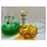 Mixed Lot: Glass Pitcher, Vase, Bowls & Plates