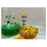 Mixed Lot: Glass Pitcher, Vase, Bowls & Plates